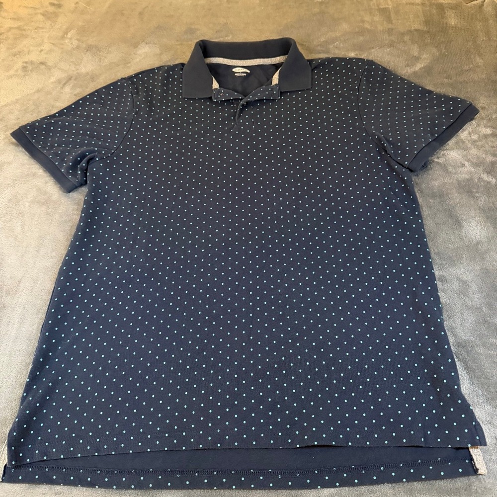 Old Navy Built In Flex Polo Shirt Mens Large Navy Blue Polka Dot Stretch